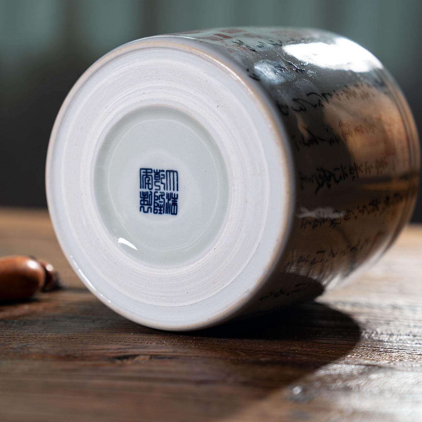 大容量论书帖陶瓷笔筒文房四宝书画毛笔收纳筒彷古中国风桌面插笔