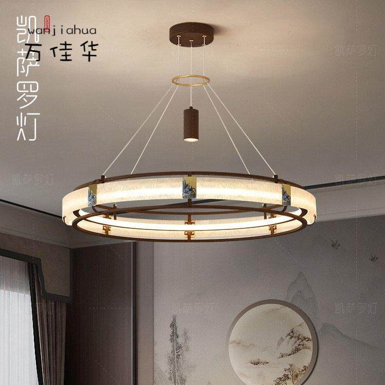 新中式客厅吊灯圆形LED餐厅酒楼饭店包房吊灯酒店会所复式楼吊灯