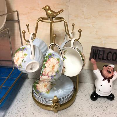 欧式轻奢金属咖啡杯碟盘收纳层架宜居家用金色小鸟杯架马克茶水杯