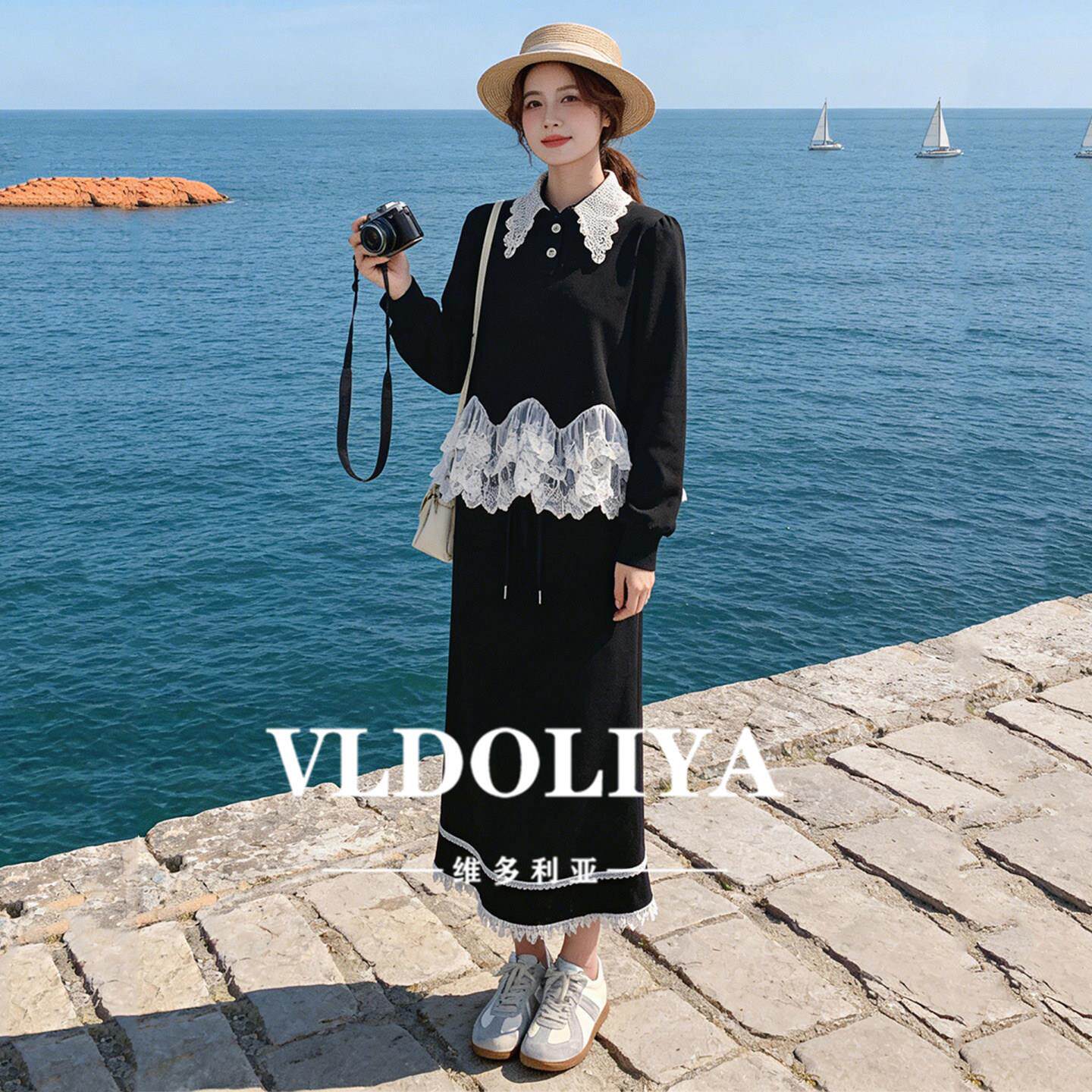 VLDOLIYA维多利亚2026春季拼接休闲套装裙女卫衣半身裙淑女两件套