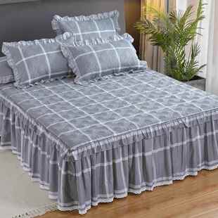 床新款 夹棉XUE棉格床裙单件纯加厚套罩防子滑花边防尘罩定制春