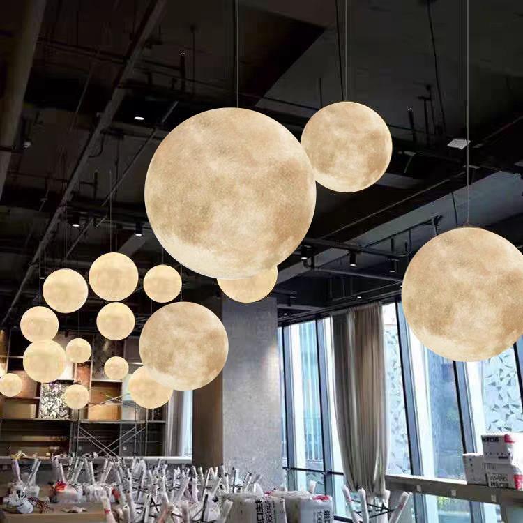月球灯创意艺术卧室餐厅圆球星球灯网红服装店铺吧台球形月亮吊灯