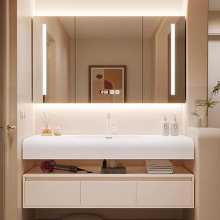 2026新款奶油风可丽耐一体盆浴室柜洗手洗脸喷轨组合卫生间洗漱台