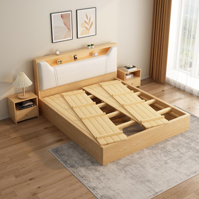 原色板木结合箱体床宾馆双人1软.SFE8米大床加密床板包木靠背实木