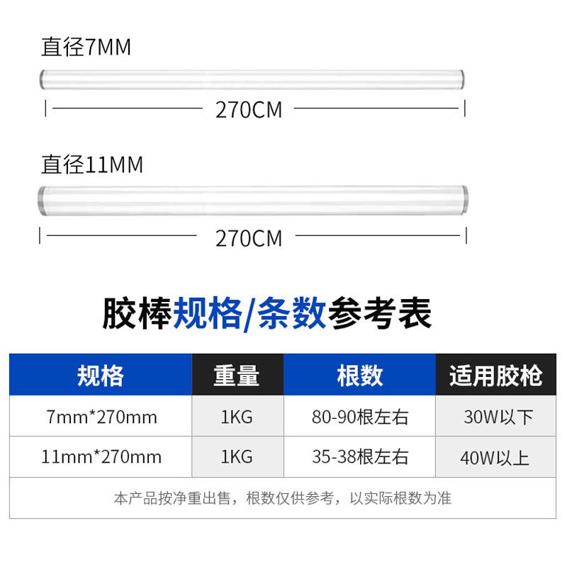 新款直销EVA加粘白色透明热容胶棒 7/11*270mm树指热熔胶条棒胶条