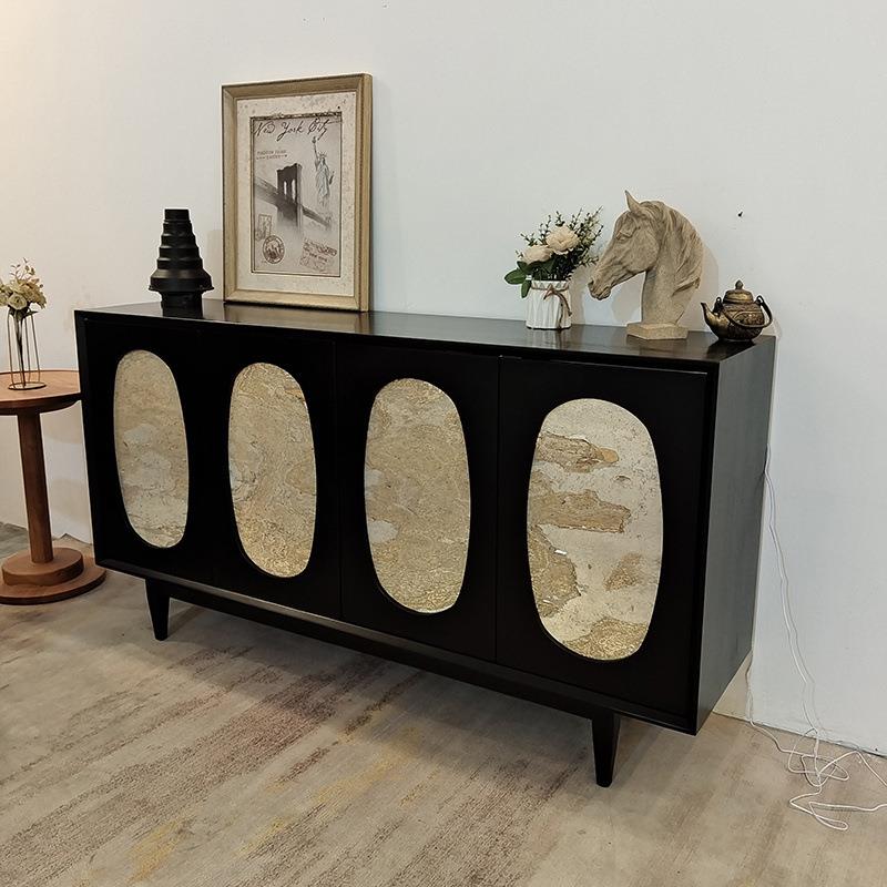 法式复古黑色实木餐边柜高端追光边柜中古风玄关柜入户门门厅柜斗