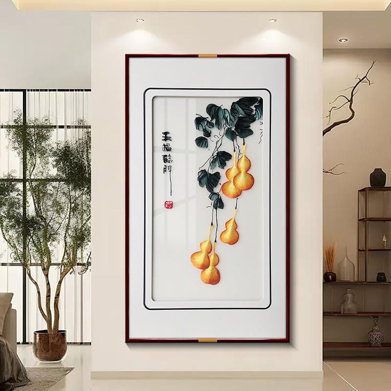 五福临门383苏绣成品挂画 画户玄装饰画 画画客厅竖版关墙画 入中