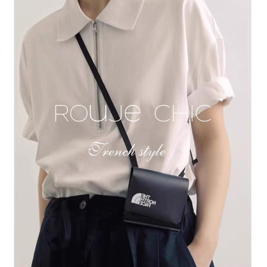 法国rouje chic法式设计感白色短袖拉炼POLO领T恤女夏季显瘦上衣