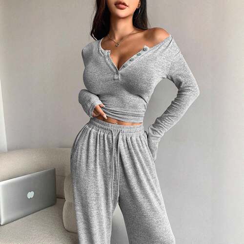 Women Casual Fall Winter co ord set Elastic Fashionable Two