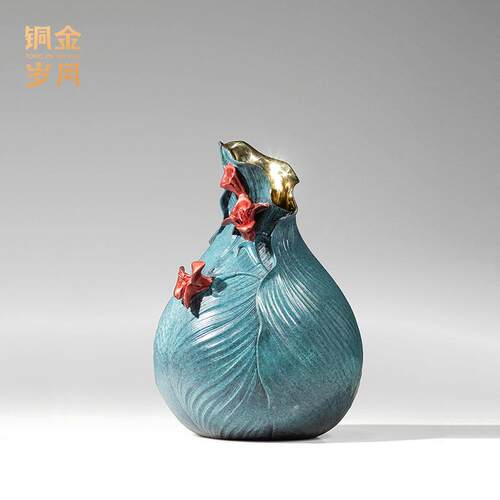 美人蕉花瓶黄铜摆件花瓶容器皿家居壁柜玄关装饰铜工艺品