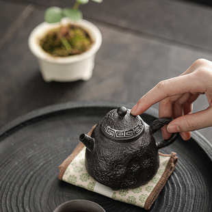 几欢 功夫茶具家用茶壶 空寂斋复古老岩泥手工鎏银日式 泡茶壶单壶