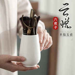 茶夹茶针茶勺茶拨整套功夫茶道配件 德化白瓷茶道六君子