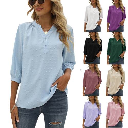 Women's standing collar mid sleeved shirt with wool ball
