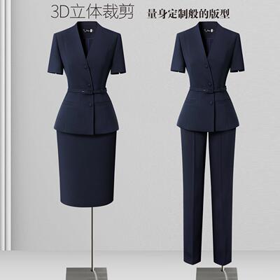 短袖西装套装女夏薄款上班服酒店前台工装案场客服金店工作服气质