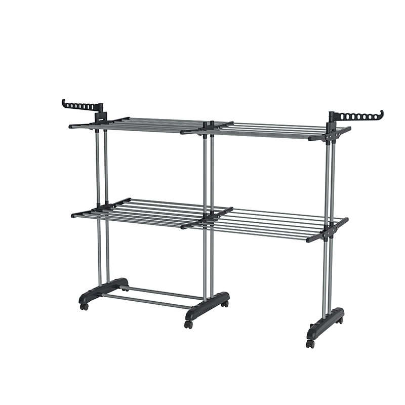 新品双排伸缩晾衣架可折叠三层多功能晾衣架卧室阳台可移动晾晒架