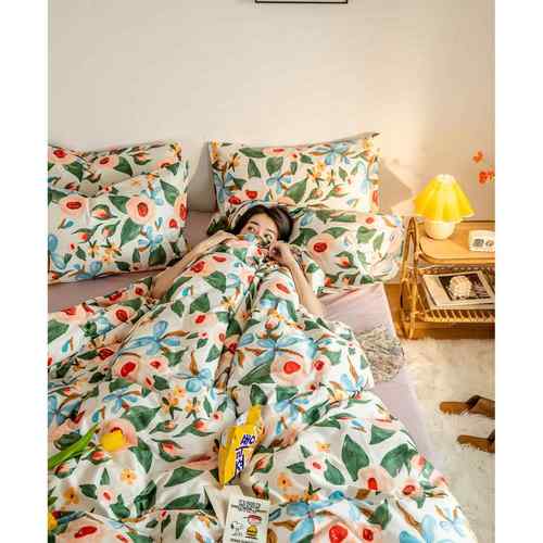 高档莫奈园花 is油画风全棉四件套简田约花朵美式园纯棉被n套三件