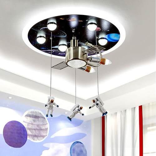 太空人宇宙吸顶灯儿童卧室卡通创意灯现代书房灯饰LED幼儿园灯具