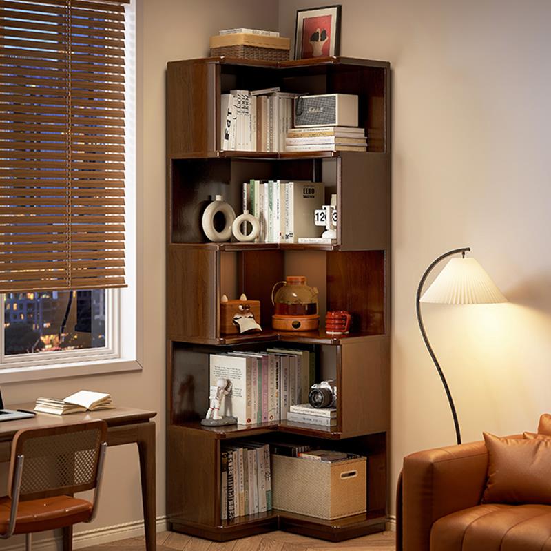 全实木转角书架落地置物架学生家用客厅角柜墙角收纳拐角床头书柜