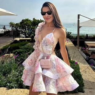 hanging neck backless lace floral Women