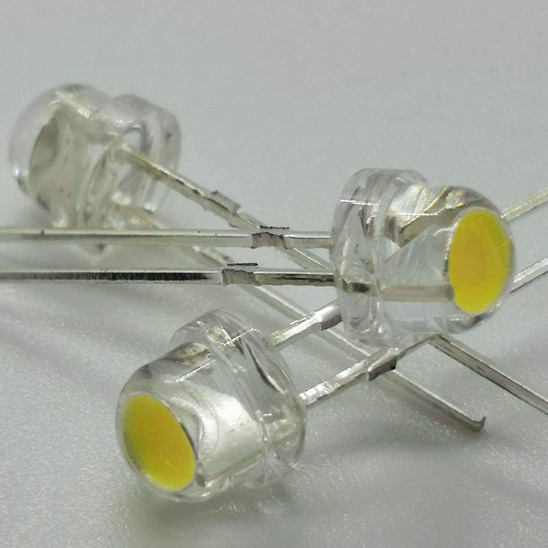 f5草帽0.2w暖白光工厂供应直插短脚8-9lm3000K金线焊