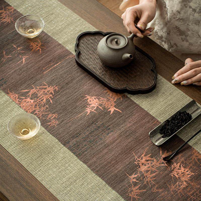 形相茶席防水桌旗中式草编竹子茶旗禅意编织长条茶桌布秋季茶台布,居家布艺,茶席,淘宝优惠券,粉丝福利购,淘宝优惠卷