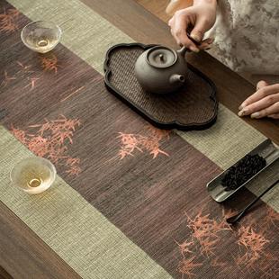 形相茶席防水桌旗中式草编竹子茶旗禅意编织长条茶桌布秋季茶台布