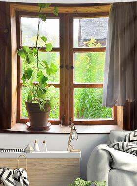 7YX批发窗外静物假窗户风景背景布床头装饰挂布房间改造好物挂毯