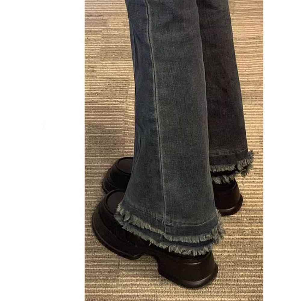 微喇牛仔裤女秋冬2025新款高腰大码胖mm显瘦小个子毛边马蹄喇叭裤