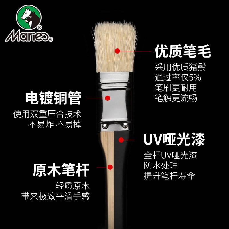 马利画笔套装美术生专用猪鬃水粉笔油画丙烯排笔刷子扇形笔彩绘画