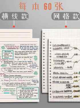 a4活页笔记本子b5透明线线圈网格本纸荷叶可拆卸铁环方格错题替芯外壳可拆扣环好看的简约大学生考研活动大容