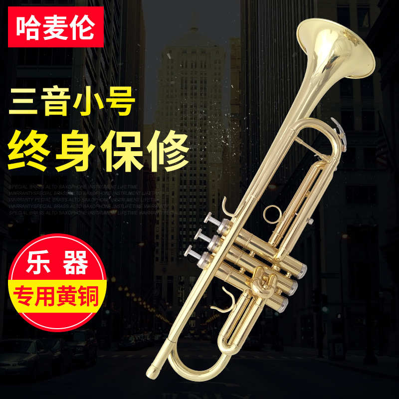 厂家哈麦伦小号铜管西洋乐器 降B调三音小号 初学演奏电泳金三音