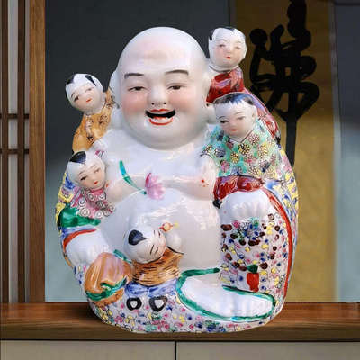 笑fou摆件陶瓷弥勒fou笑口常开五子fou罗汉五子登科家居装饰品佛