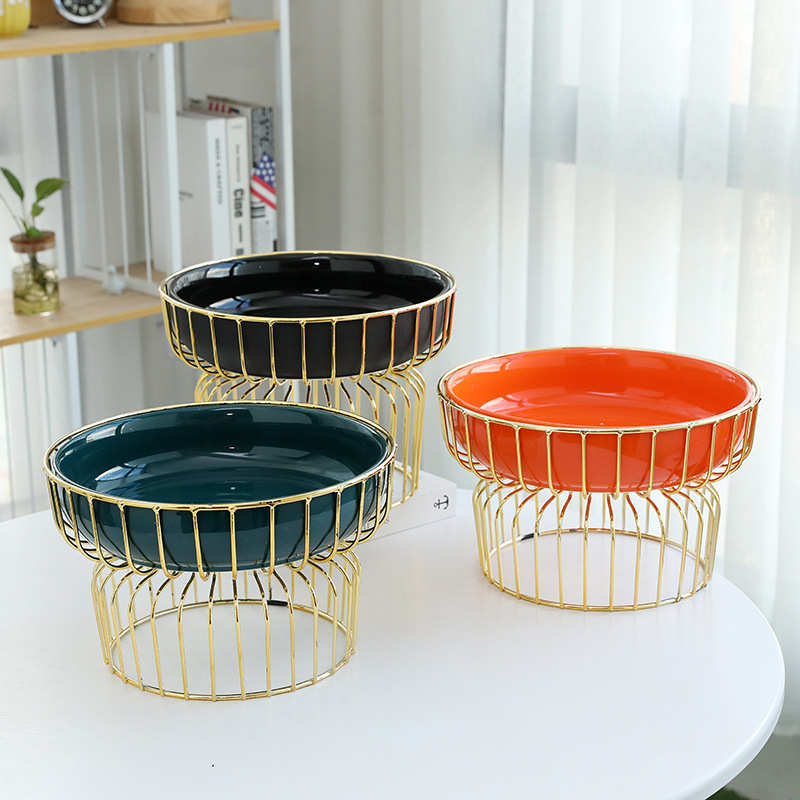 轻奢茶几青花陶瓷高脚茶点盘网红水果盘客厅家用点心零食贡盘供盘