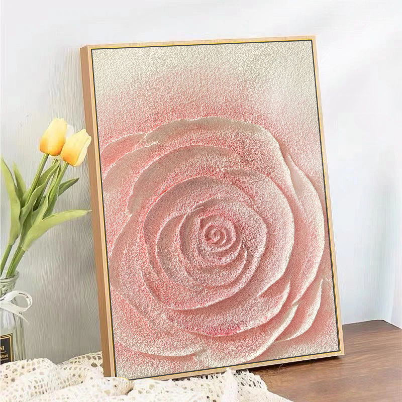 牡丹玫瑰荷花肌理画石英砂数字油画diy手绘丙烯油彩画手工装饰画|图片