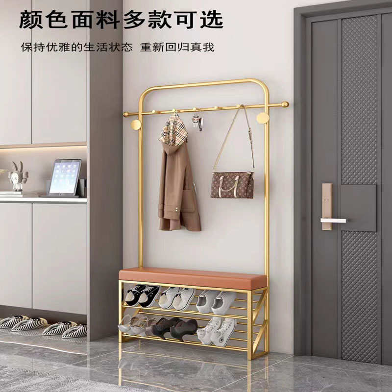 轻奢简约入户换鞋凳轻奢落地挂衣架一体鞋柜多功能门口金属换鞋凳