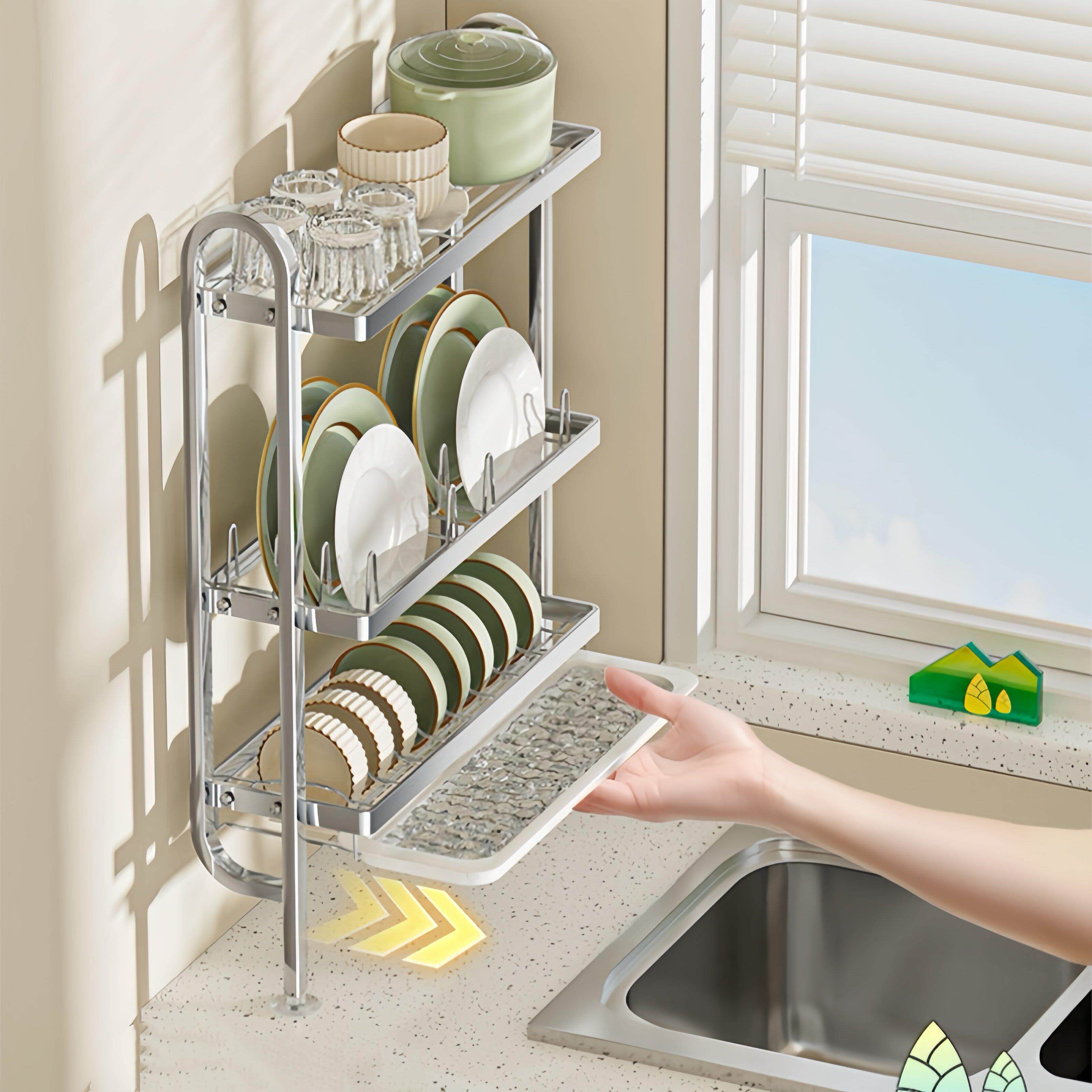 免打孔厨房置物架水槽窄边沥水碗架小厨房省空间上墙放碗碟盘架子