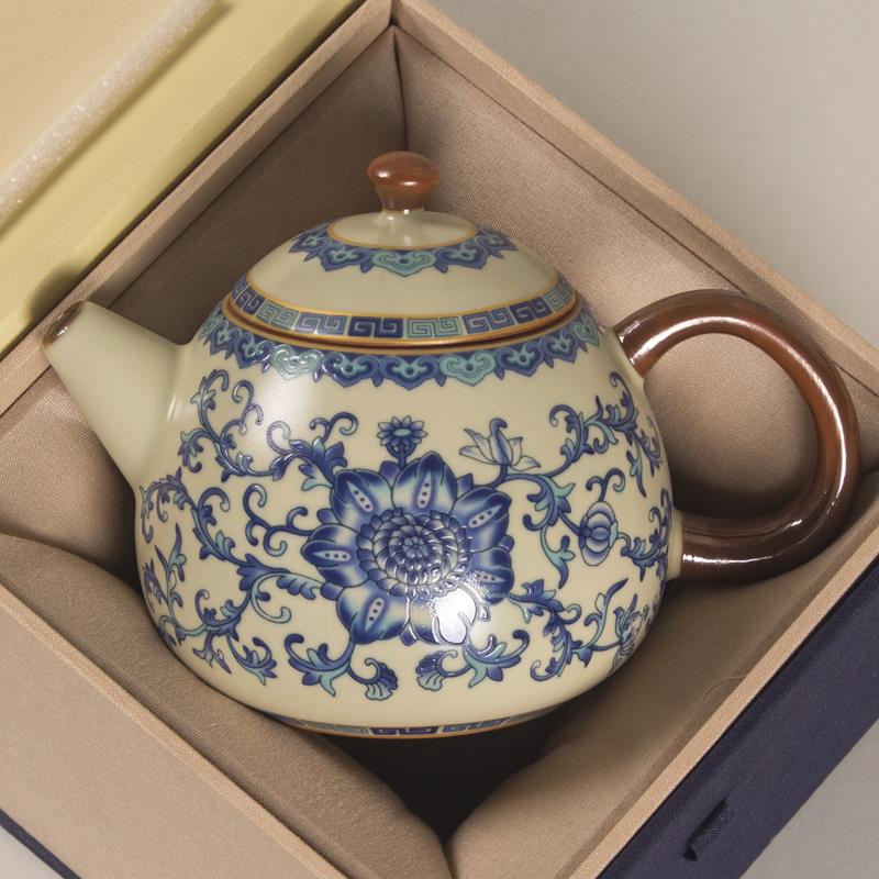 正品清仓特卖250ml米黄汝瓷茶壶功夫茶具陶瓷泡茶壶汝窑彷古釉冲