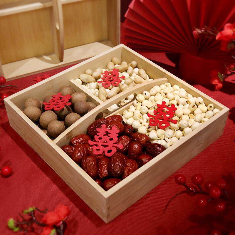 婚庆用品大全结婚竹制早生贵子提盒婚礼装饰压床摆件干果提篮