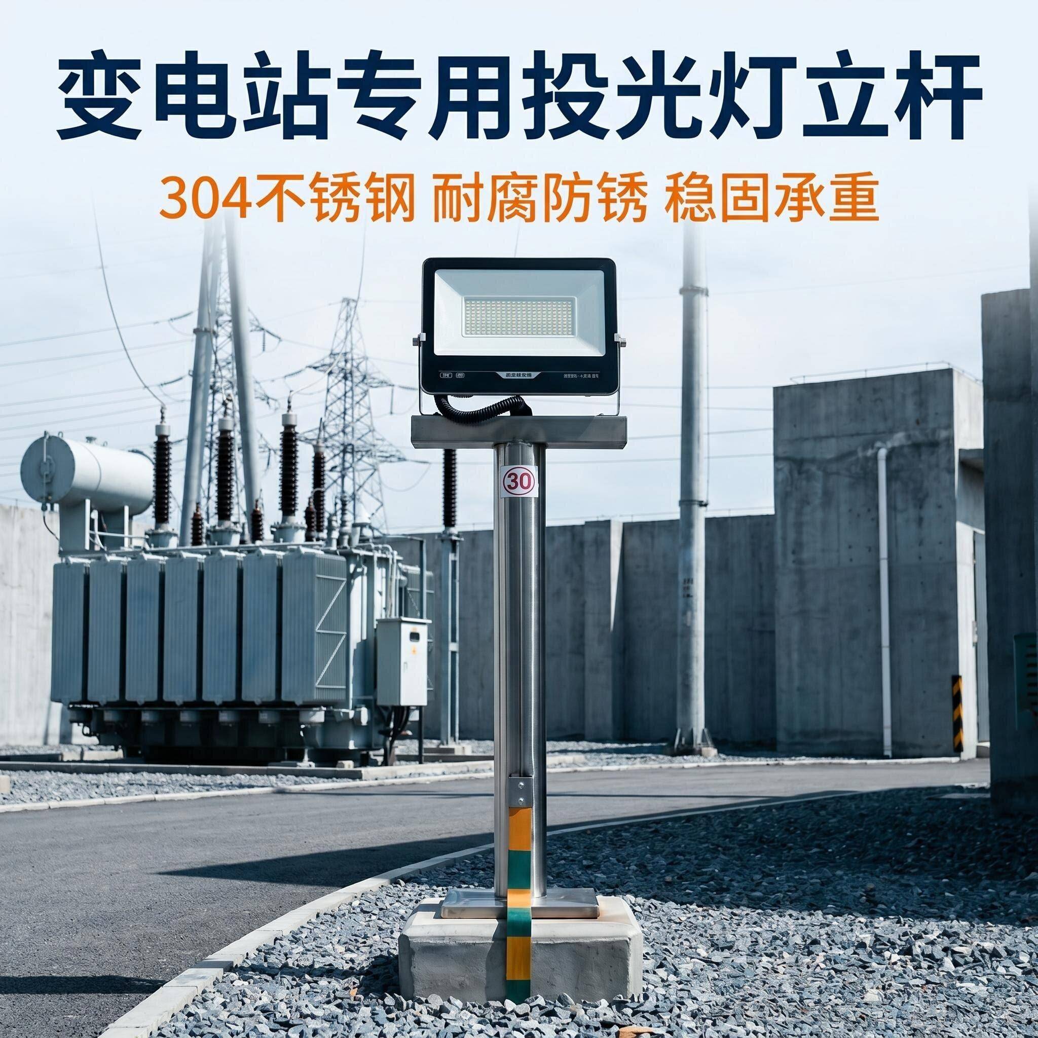 不锈钢投光灯立杆立柱 变电站不锈钢投光灯支架LED路照明灯杆支架图片