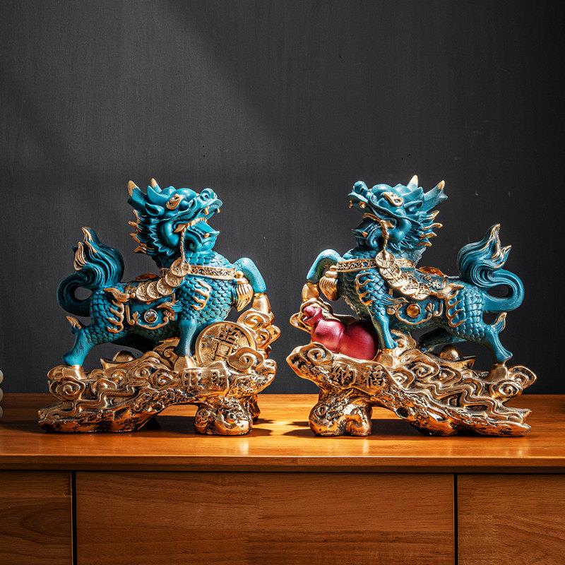 麒麟摆件一对招财镇宅风水貔貅客厅家居装饰品新中式办公室桌礼品