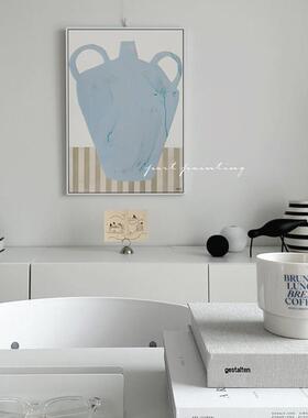 北欧抽象艺术装饰画 画蓝色简约瓶影卧室床头摆画 画ins风客厅背