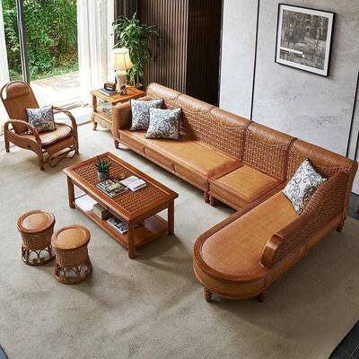 藤沙发客厅组合藤椅沙发五件套藤竹沙发实木沙发藤木沙发藤编家具