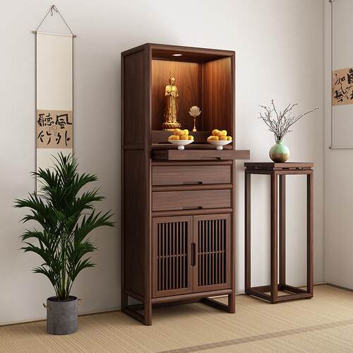 黑胡桃木佛龛新中式供桌神台家用佛台观音关公财神爷佛柜简约带门