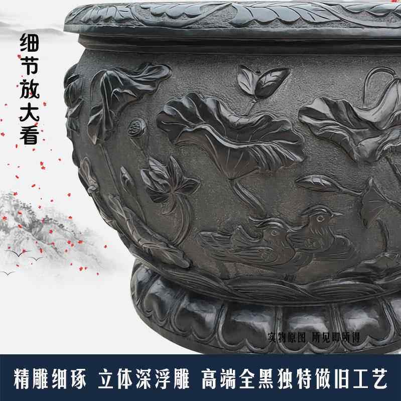 石石花雕缸花盆青石仿古缸荷鱼石盆庭院石头CBV养鱼圆盆招财水缸