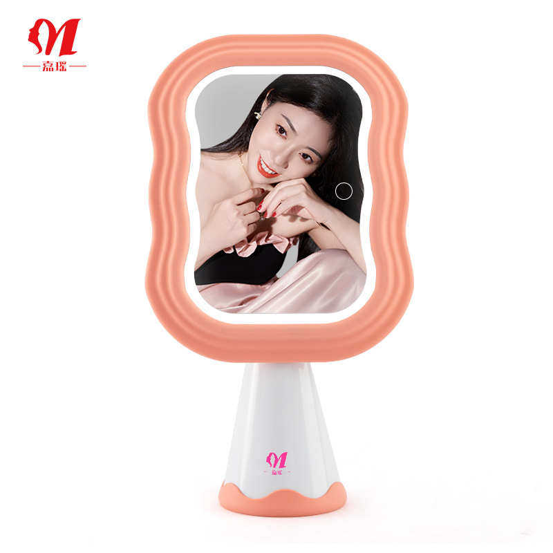新款化妆镜子桌面带灯充电款梳妆镜高级感网红波浪纹led化妆镜