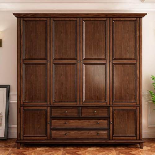 南京定制美式实木衣柜胡桃木23四门衣柜卧室家具乡村衣橱储物