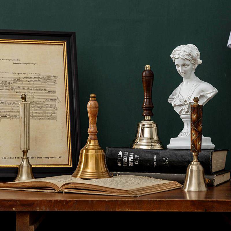 进口覆古印度黄铜手拨浪鼓餐厅服务钟家庭装饰饰品婚礼道具