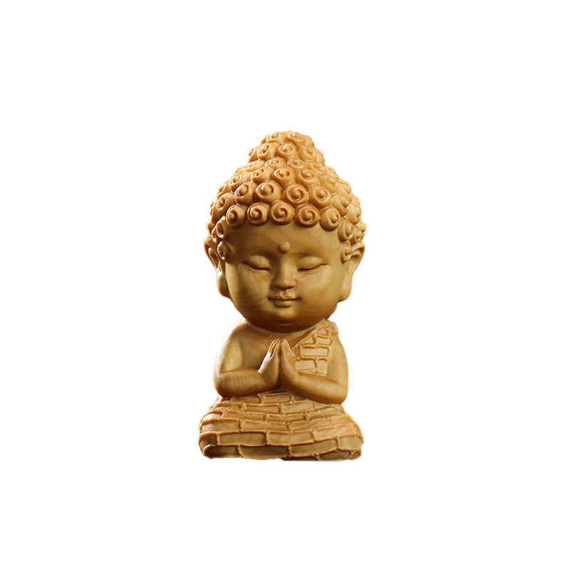 黄杨木雕中式莲花底座释迦牟尼手把件Q版宝宝佛神像摆件家居饰品