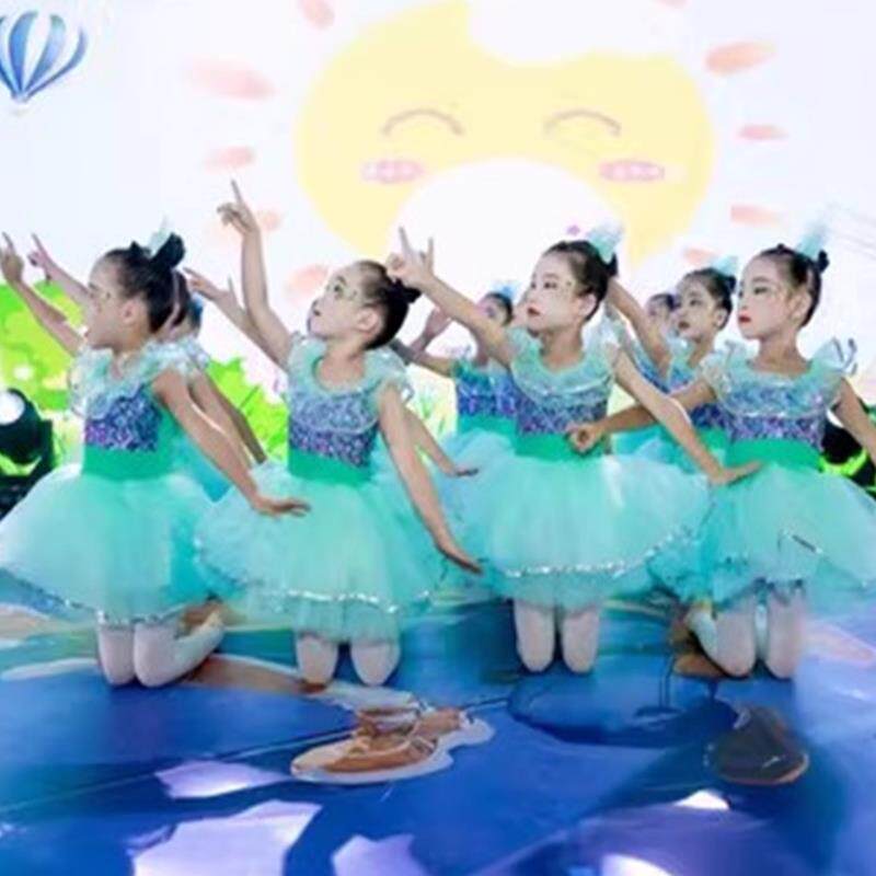 新款把未来点亮演出服纱裙女童幼儿园爵士舞亮片蓬蓬裙舞蹈表演服
