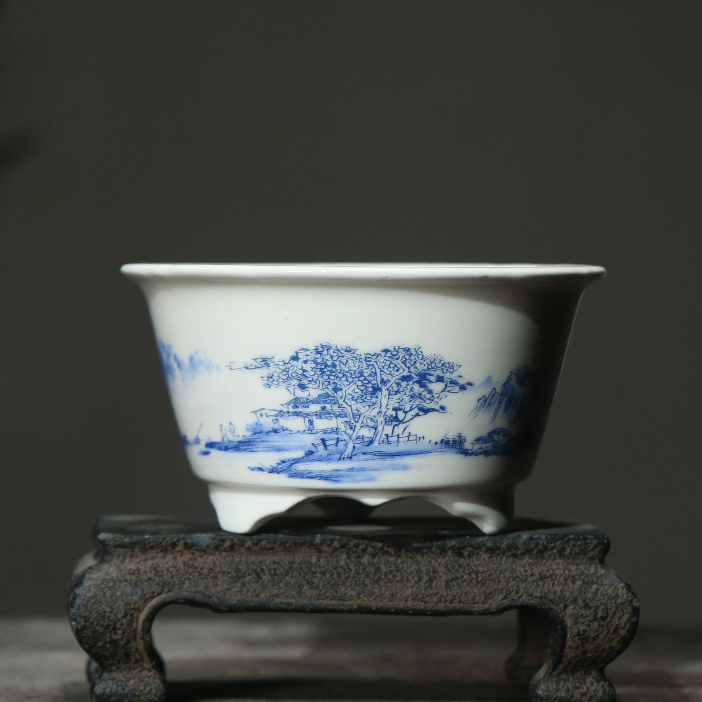 内径10-15内深5-10陶瓷花盆景盆彩绘圆形手工有孔多肉菖蒲文竹